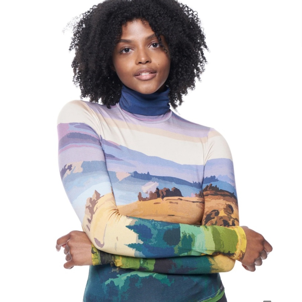 THE KIT - Turtleneck - Mountain Postcard in Bamboo Cotton Jersey, S - Made in LA